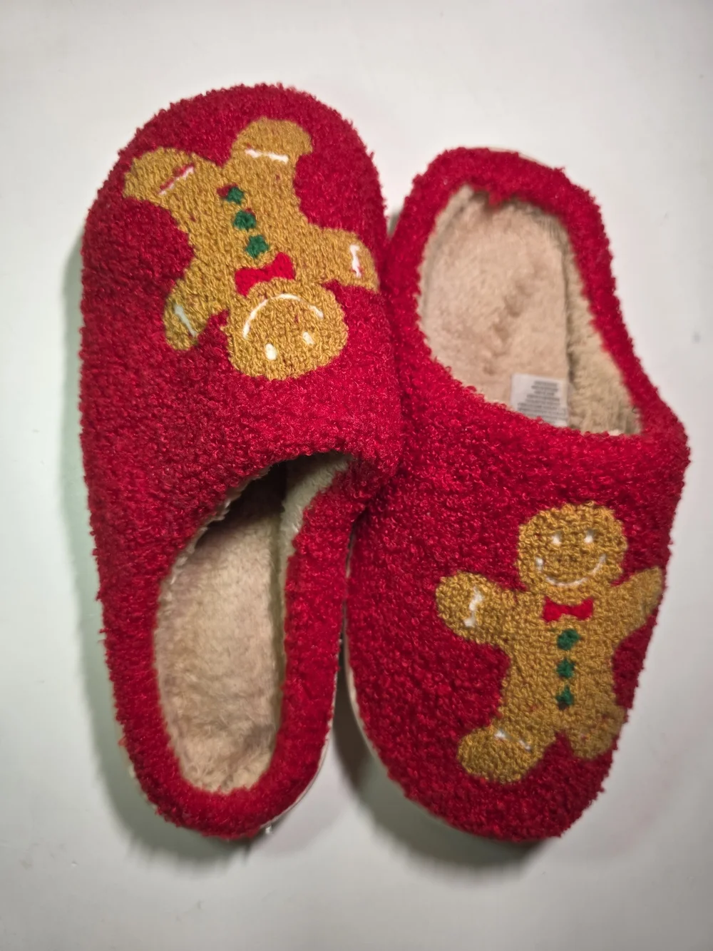 Kids Red Gingerbread Slippers - Cozy Holiday Slip-Ons